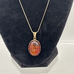 Vintage Sterling‎ Silver (Gold tone silver) Amber 925 Necklace Pendant Italy